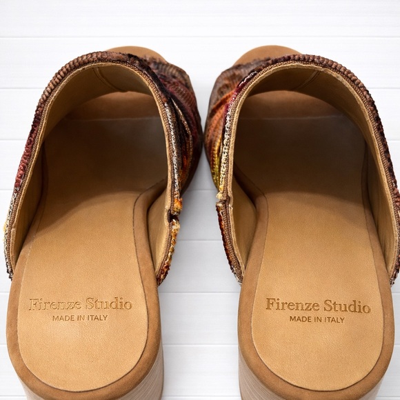 ITALIAN “Firenze Studio” Velvet & Leather Mule Heels Size 8 Block Heel - Picture 4 of 12